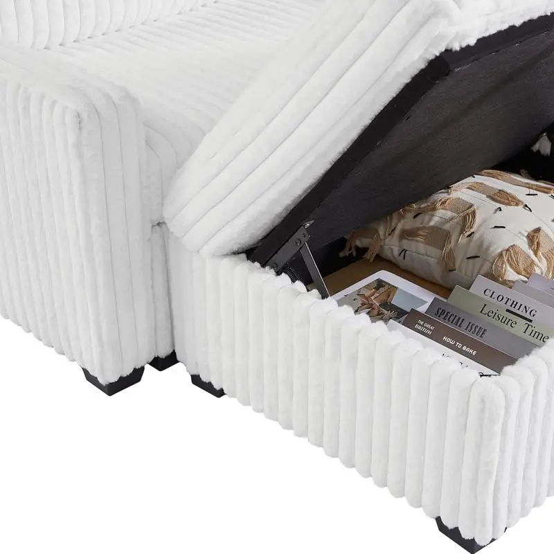 أريكة كبيرة من القماش المنجد باللون الأبيض من تشيسترفيلد لغرفة المعيشة #4