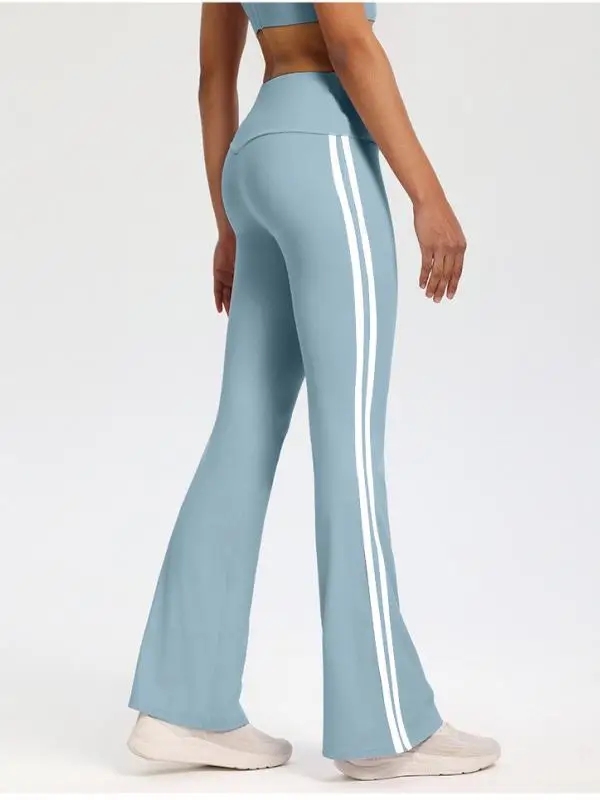 Calças de Yoga de Cintura Alta com Design Listrado Casual e Confortável para Mulheres
