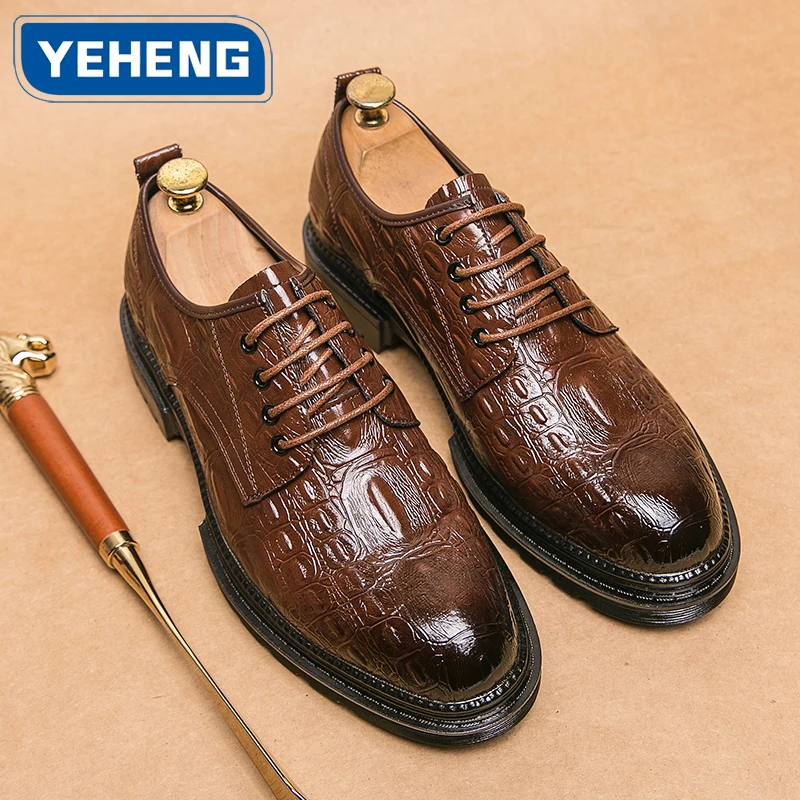 

Роскошные модные формальные кожаные туфли с крокодиловым узором, мужские оксфорды с ремешком, мужские оксфорды на толстой подошве, итальянский стиль, деловые офисные кожаные туфли
