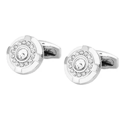HighQuality Silver Plated Crystal Buttons French Style Shirt Cufflinks For Mens Groom Wedding Jewelry Metal Copper Brass Gemelos