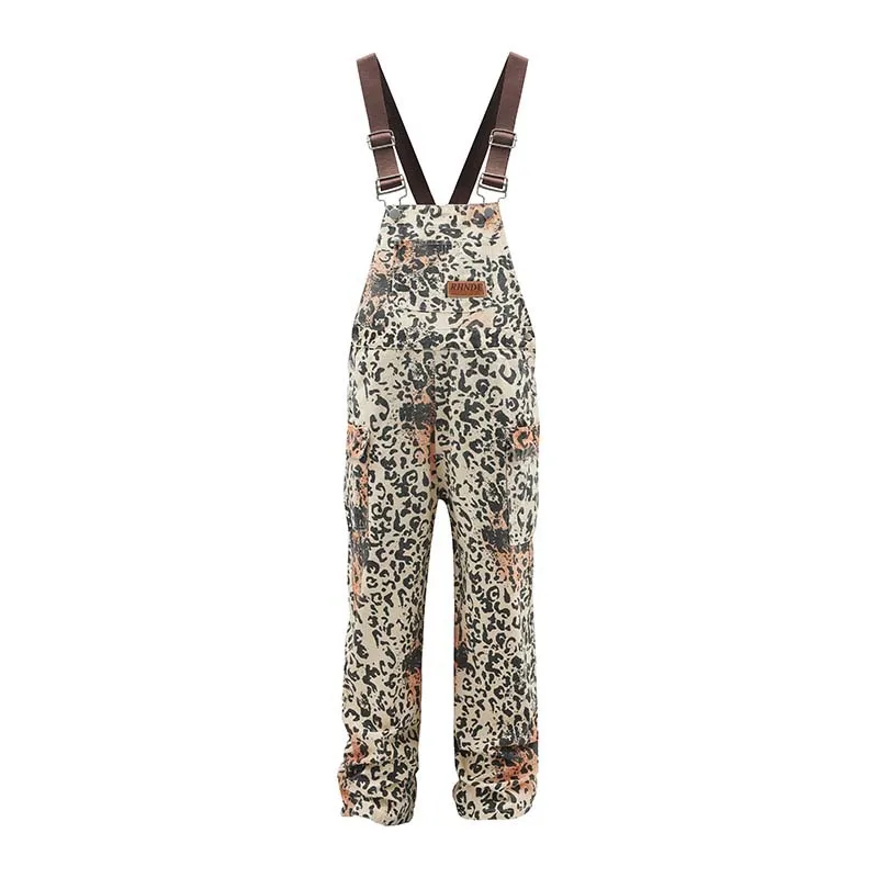 

Men's Fashion Leopard Bib Overalls High Street Hip Hop Jumpsuits Loose Fit Suspender Pants Trousers