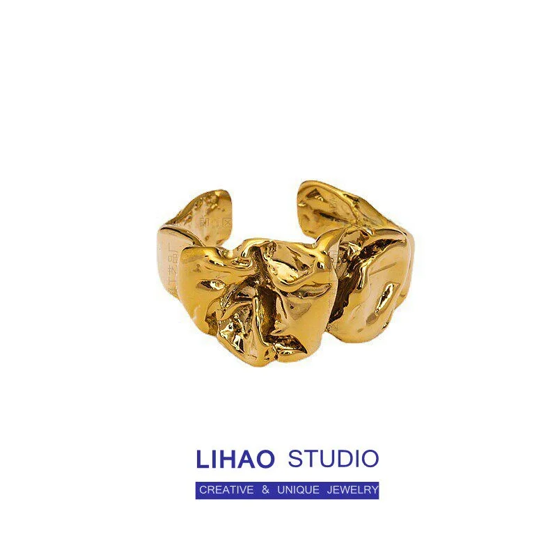 

LIHAO Heavy Industry Magma Ring Women's Fashion Retro Luxury Personality Exaggerated Metal Ring Trendy Accessory