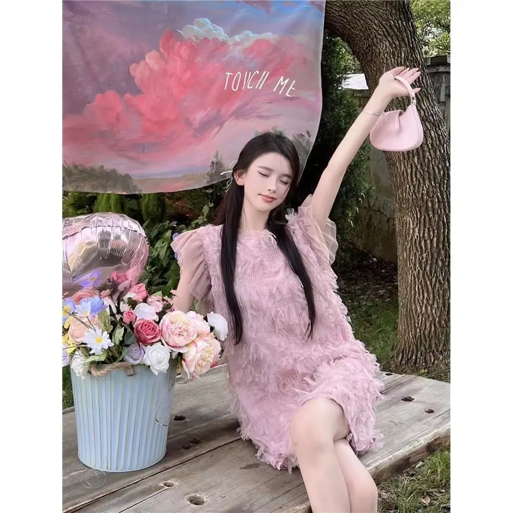 

Gagarich 2025 New Chic Sexy Round Neck Pullover Casual Fairy Summer High Waist Design Tassel Vest A-line Short Skirt