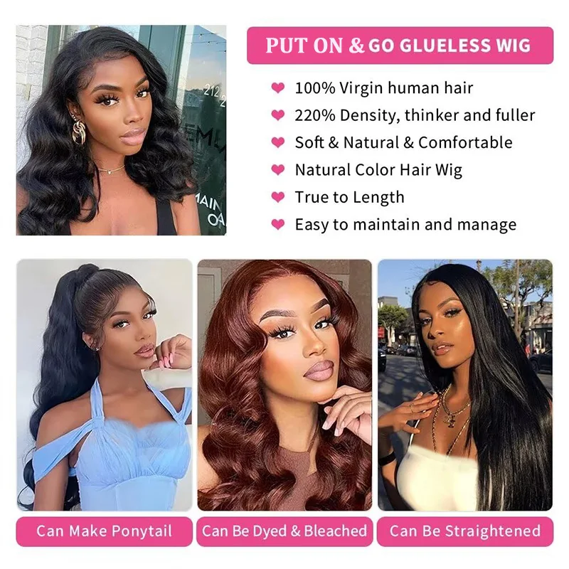 200% Dichtheid 5*5 Body Wave Lijmloze Pruiken Echt haar Klaar om te dragen Body Wave Kanten Voorkant Pruik Echt haar Pre geplukt met Baby Hai