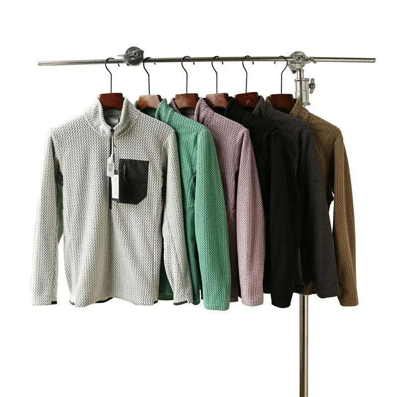 نمط جديد مريح وسميك من الصوف بنصف سحاب مع نمط متموج وسويت شيرت مخملي بأكمام طويلة #3