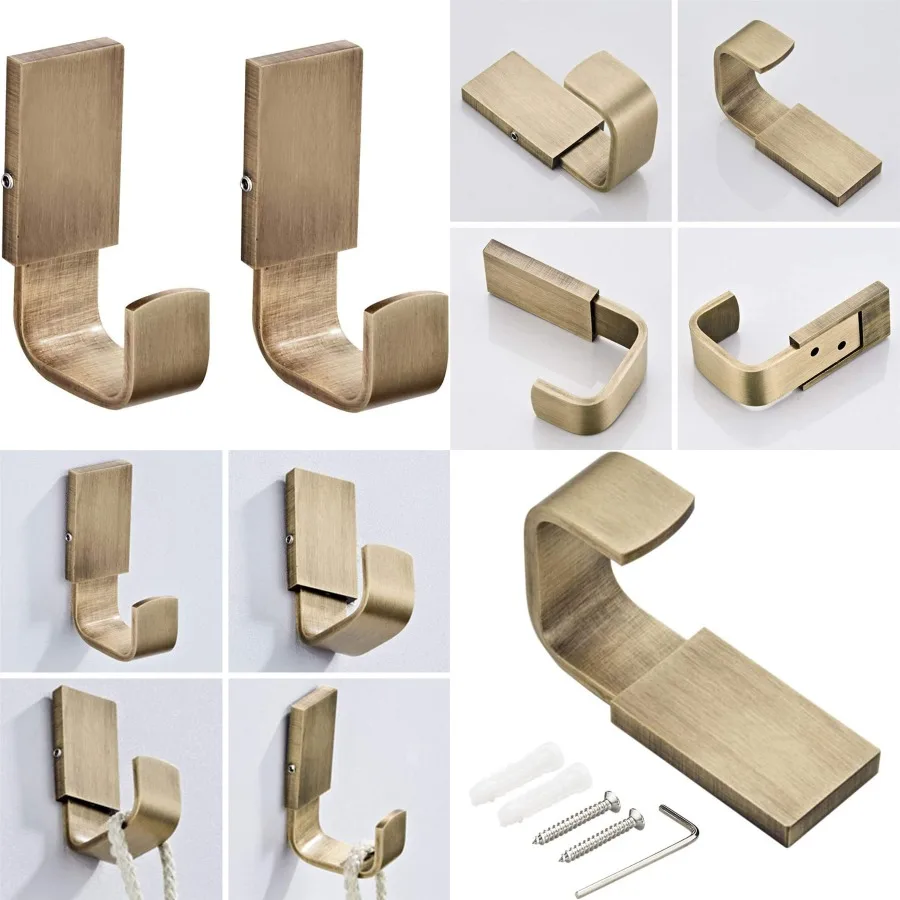 

Настенные крючки для полотенец и халатов из античной латуни для хранения в ванной и кухне с отделкой из матовой бронзы, 2 шт.