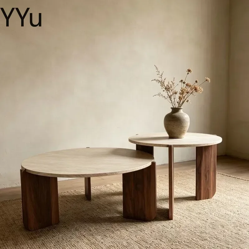 for Amazon Medieval Style Round Coffee Table Set Minimalist Low Tea Table for Small Apartment Living Room Home Furniture