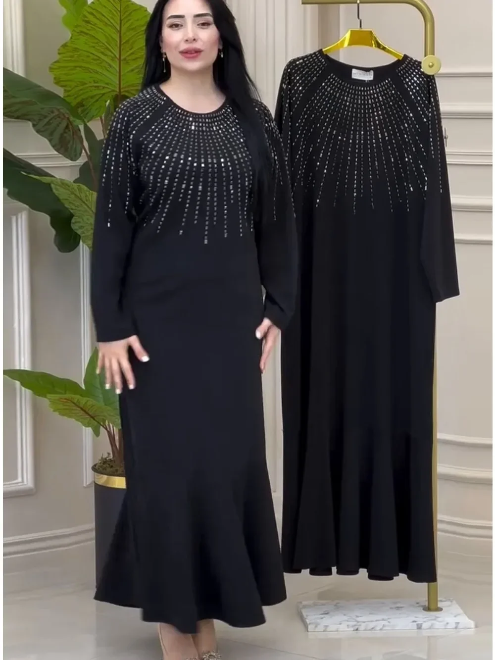 Muslim Abaya Women Long Dress Diamonds Arab Kaftan Party Long Dresses Maxi Robe Jalabiya Vestidos Largos Ramadan Morocco Dubai