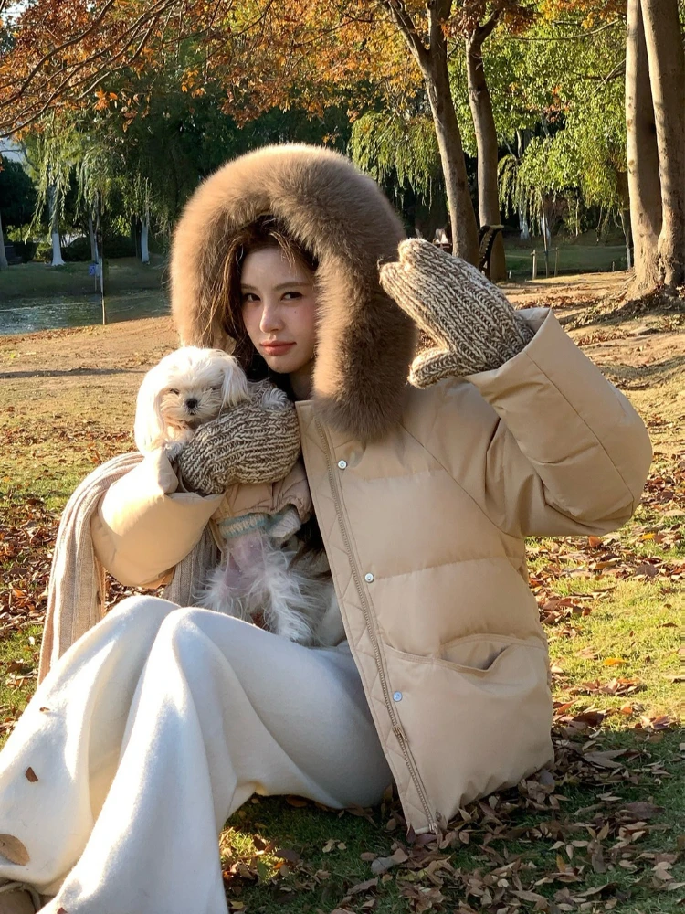 2026 Winter Women's Jacket Puffer Coat Short Petite Thick Warm Down Cotton Parkas Stylish Hooded Faux Fur Collar Outerwear