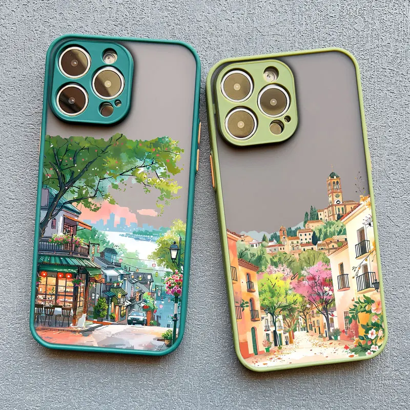 Feine Cartoon-Lila-Straßenlandschaft Handyhülle für iPhone 17 16 Pro Max Plus 15 14 13 12 11 Pro Max Mini XR XS X 7 8 Plus Rückseite – Detail 12
