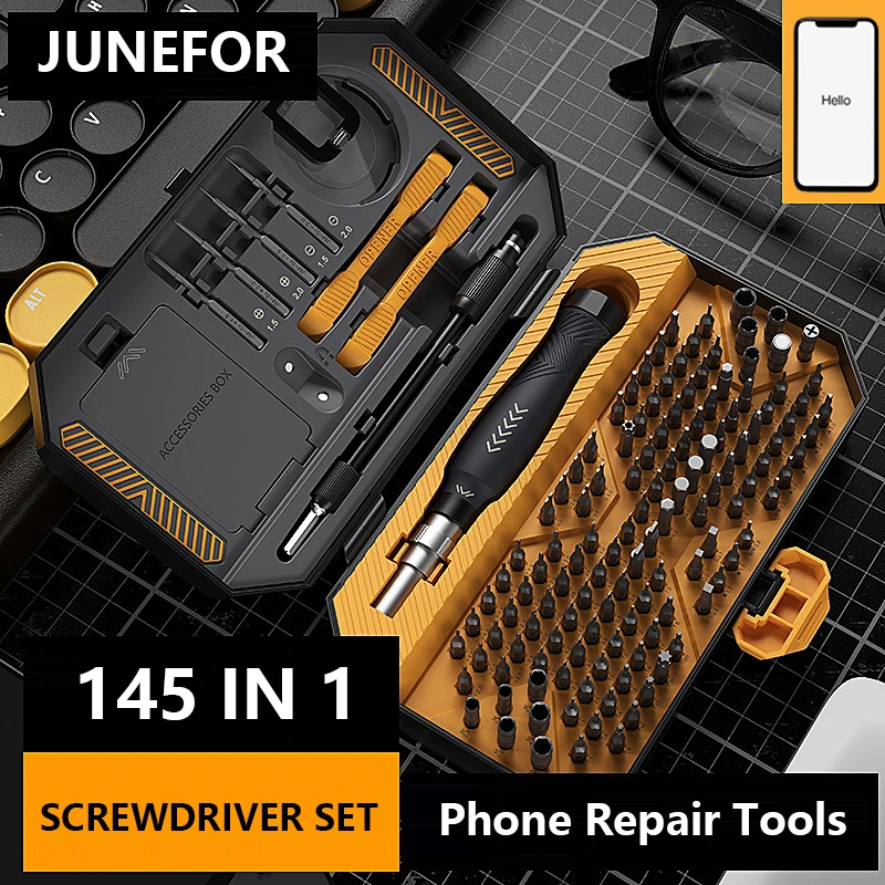 

JUNEFOR 145 In 1 Screwdriver Set Mini Precision Magnetic Screw Driver Bits Set Professional For Xiaomi iPhone PC Repair Tool Kit