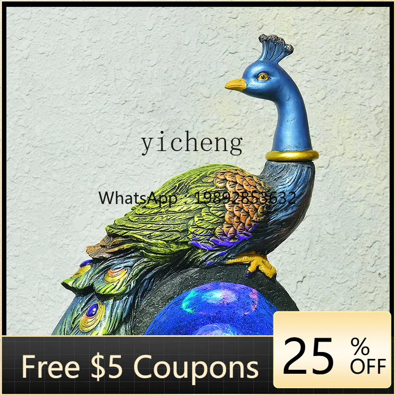 EE  fountain running water peacock floor ornament feng shui ball humidifier landscape opening gift