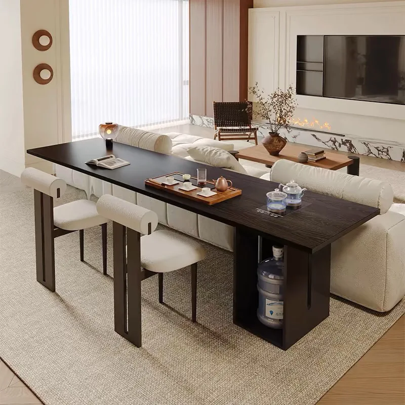 

Sofa back tea table desk integrated household horizontal hall 2 meters long desk Italian modern black solid wood tea table