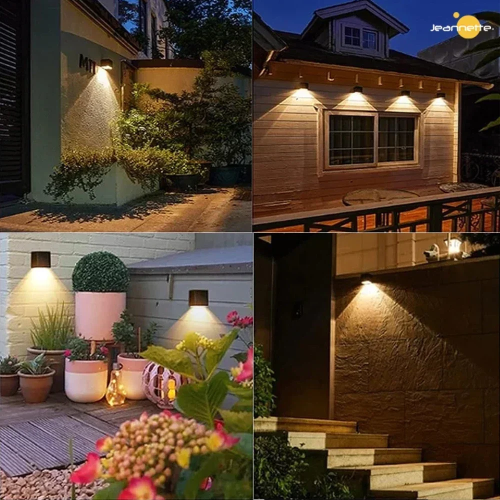 Luces solares Luces para valla al aire libre Lámparas de pared solares LED impermeables con 2 modos Blanco cálido/RGB Lámpara solar Cubierta Paso Patio Jardín