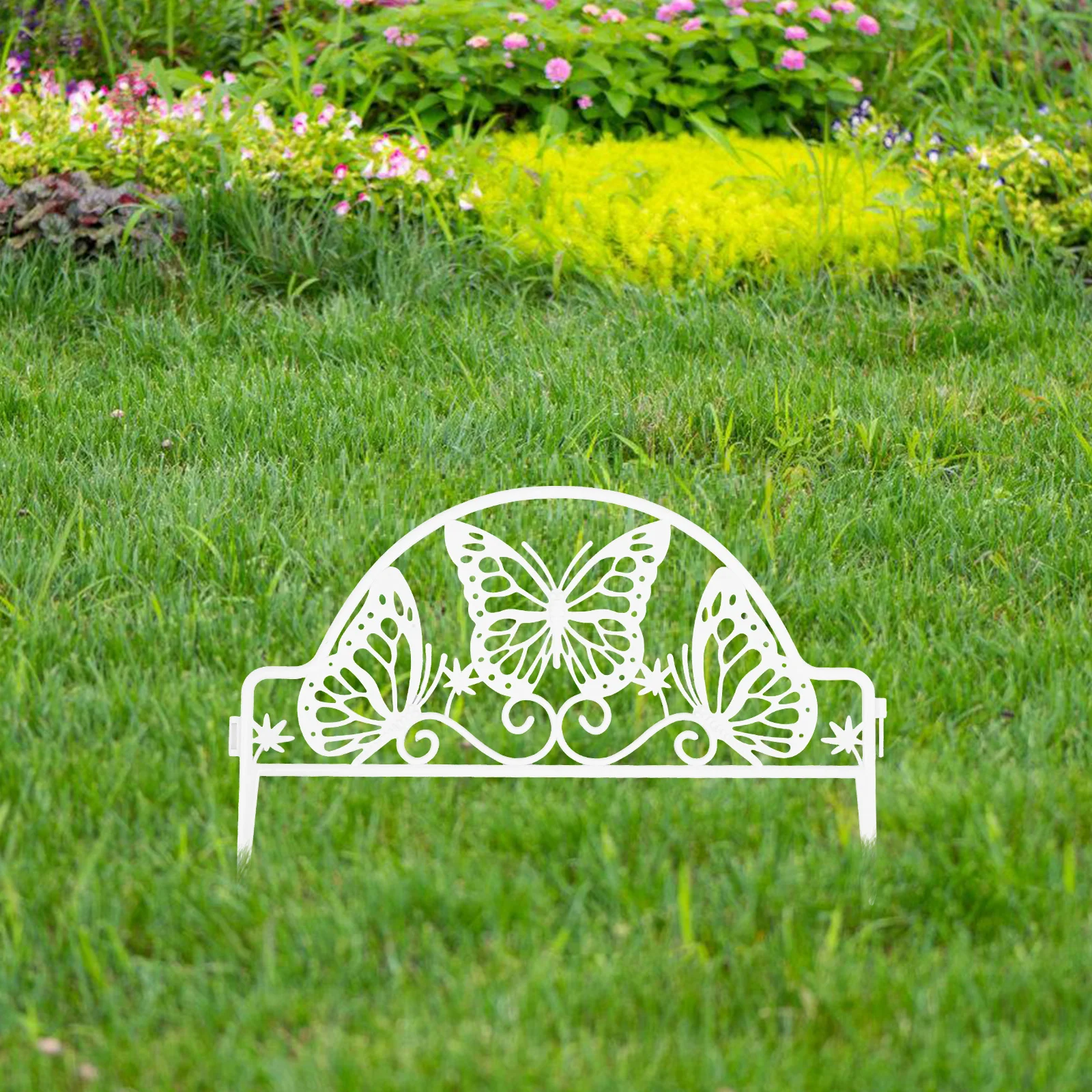 

4pcs White Butterfly Garden Fence Edging Border for Flower Beds Lawn Decoration Plastic Fencing Small Yard Fence