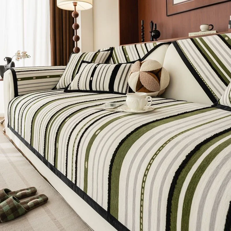 1pc Simple striped chenille sofa cushion universal new anti slip sofa cover with full cover and multiple sizes to choose from