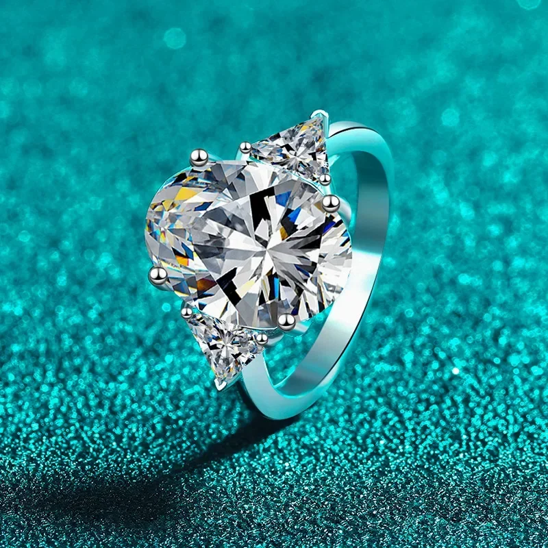 Egg Shaped Triangle 9 Carat Diamond Full Moissanite Elegant and Luxurious Ring for Women, Exquisite Platinum Pt950 Rings Gifts
