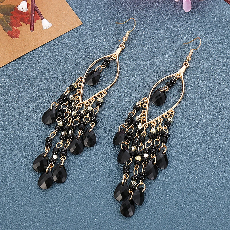 Bohemian Ethnic Style Long Earrings For Women Girls Vintage Colorful Crystal Tassel Dangle Drop Earrings Fashion Party Jewelry