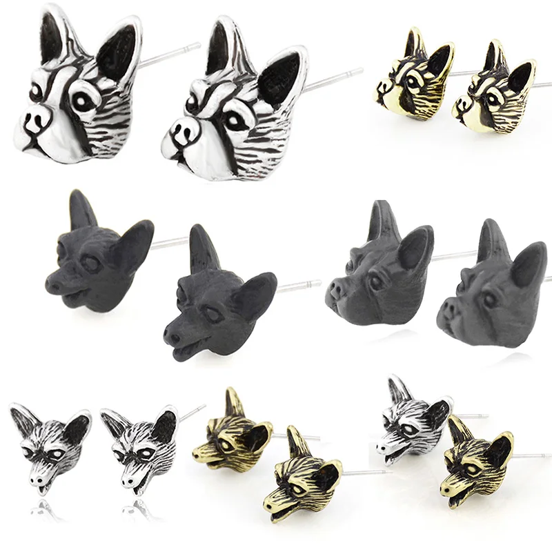 Vintage Cute Black Tiny French Bulldog & Pug & Poodle & Welsh Corgi & Dachshund Stud Earrings Cool Animal Dog Earrings for Women