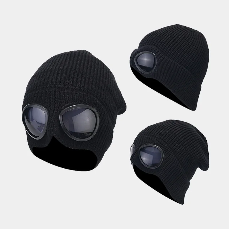 

Wool Glasses Hat for Men Women Ear Protection Knitted Beanies Fleece-Lined Keep Warm Curling Cap Winter Ski Pullover Hat