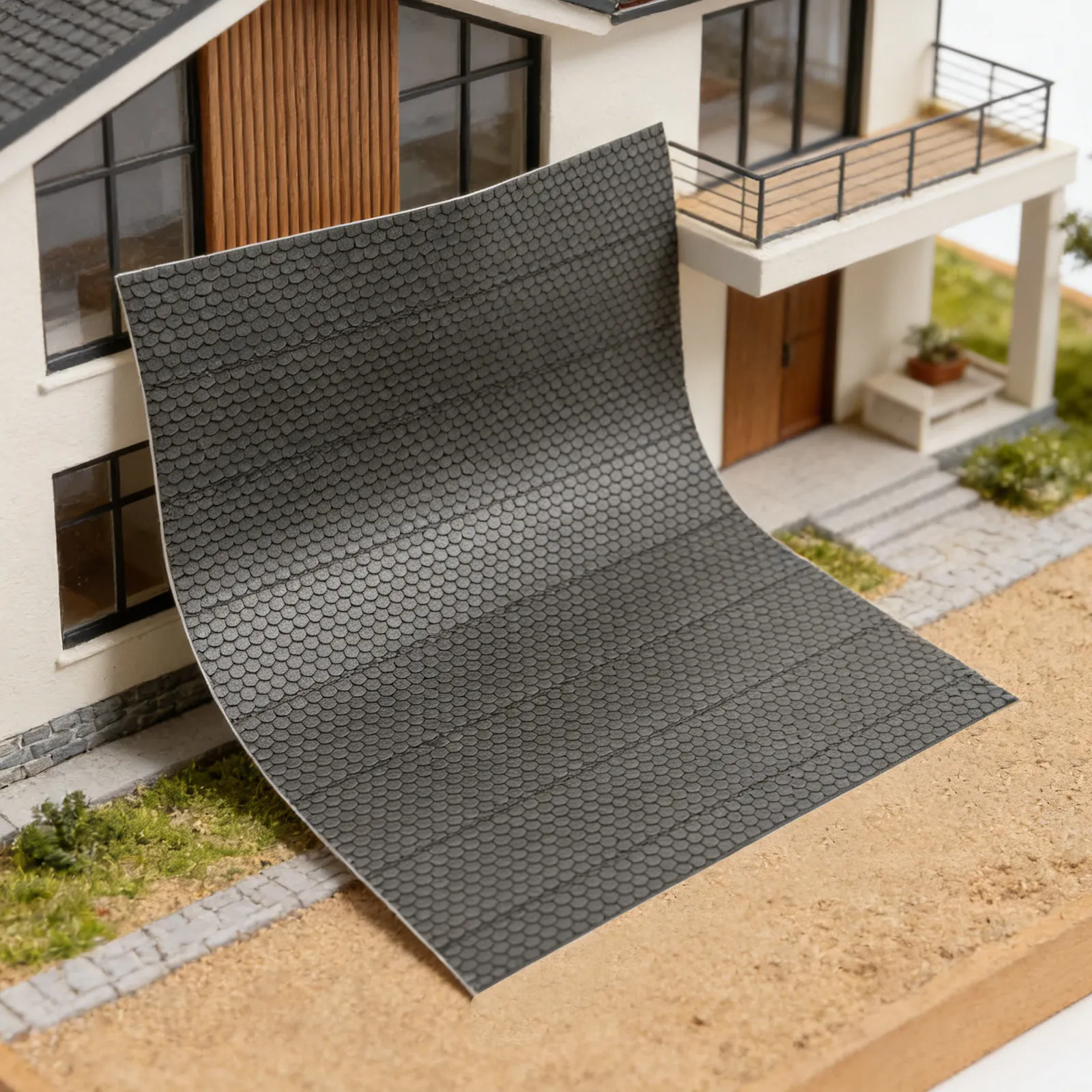 

4 Sheets Self-Adhesive Miniature Roof Tiles Sticker 12x8 Inch for Dollhouse Mini House Decoration Faux 3D Roof Tiles Sticker