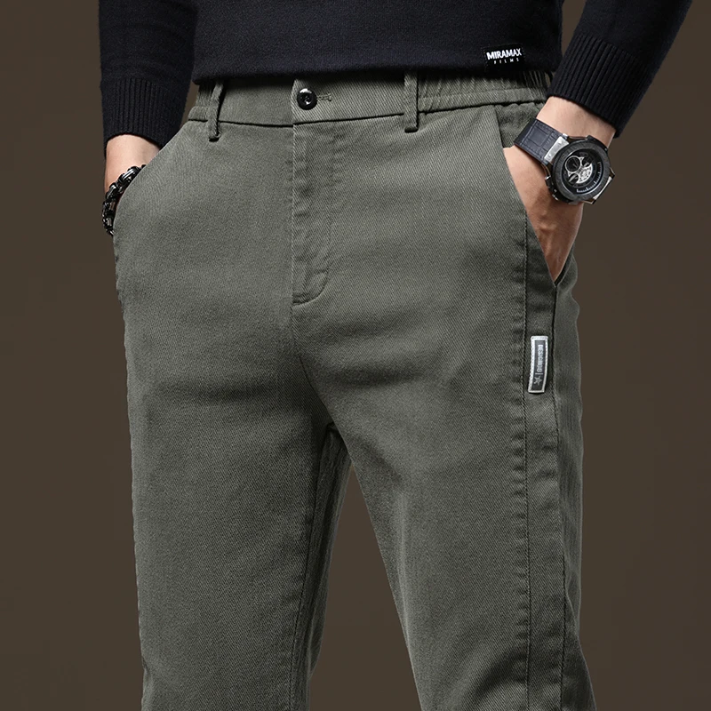 

Fashion Casual Pants Men Cotton Slim Thin Twill Fabric Classic Style Business Casual Work Stretch Korea Trouser Male