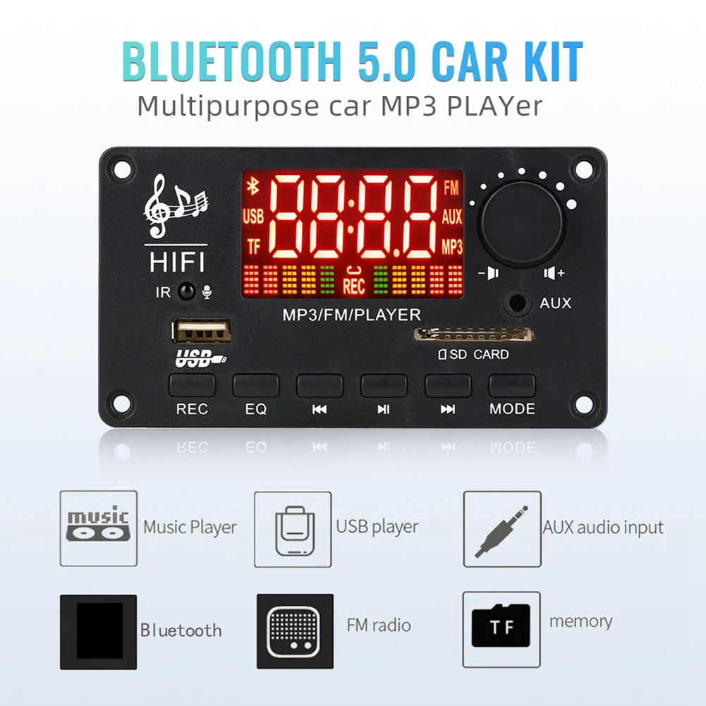 A57G-12V Amplifier Bluetooth 5.0 100W MP3 Decoder Board Call Recording Wireless Music Audio Module USB TF Radio for Car(A)