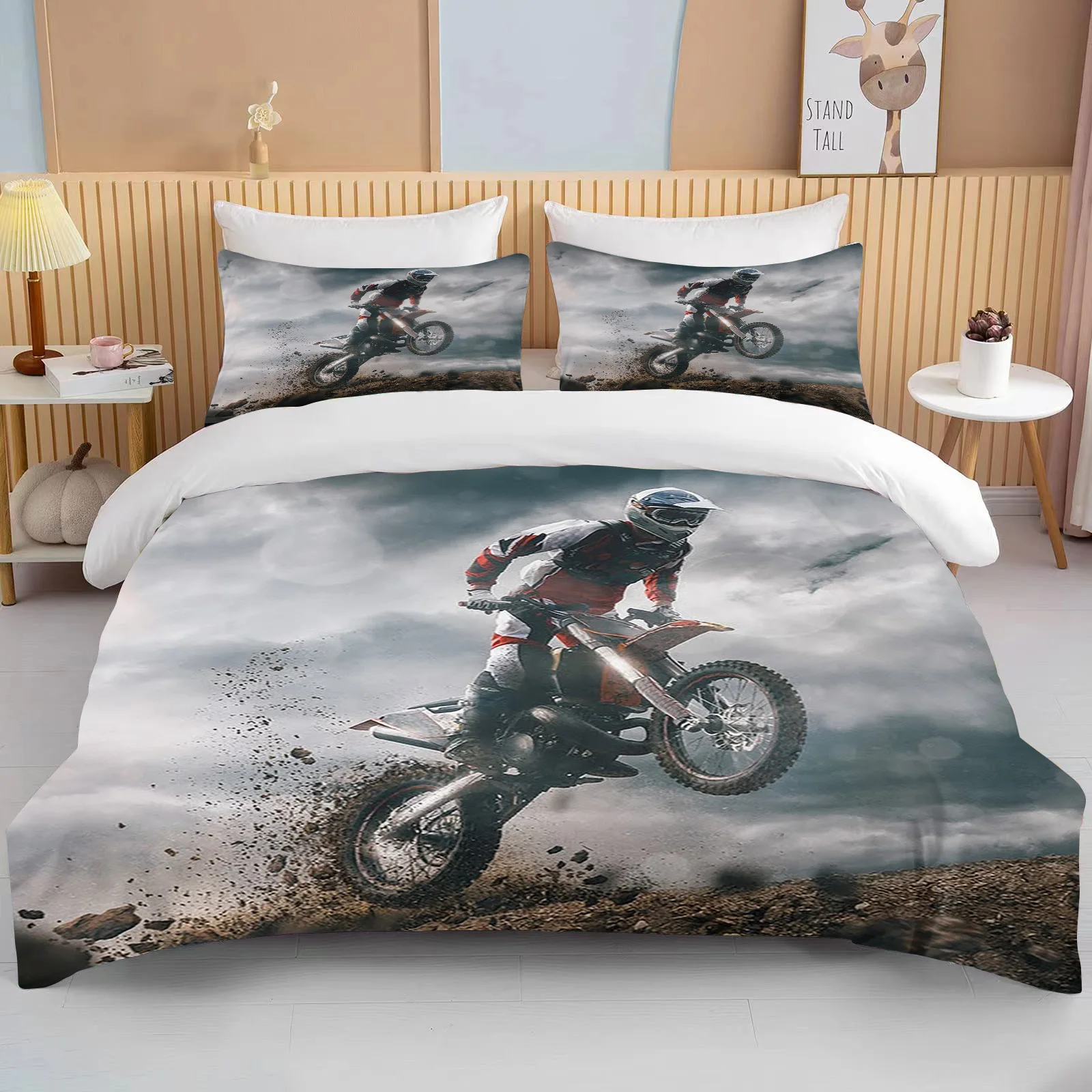 

3D Motorcycle Bedding Set Print Cars Duvet Cover With Pillowcase Motocross Bedspread Boys Kids Bed Set King Size Home Textiles