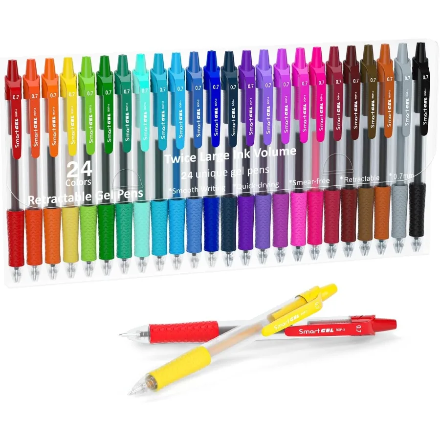 

Colored Gel Pens 24 Colo Retractable Gel Ink Pens with Grip Medium Point 0.7mm Smooth Writing Pens Perfect for Adults and Jourl