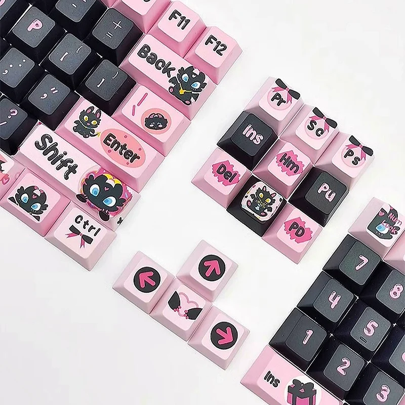 25keys Black Pink cute Keycap little black dragon MOA CHERRY Thermal Sublimation Mechanical Keyboard Keyboard Keycaps Accessori