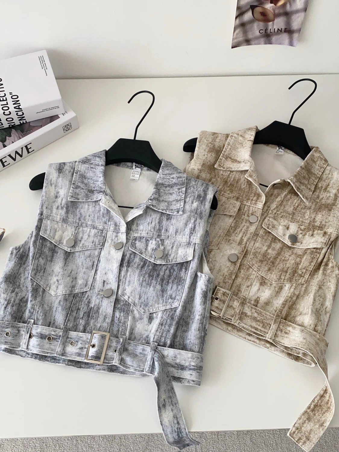 

Faionable Hong Kong Sle Ne Svel Tie Dye Джинсовый жилет с принтом Женский топ на талии с затягивающейся талией Верхняя одежда