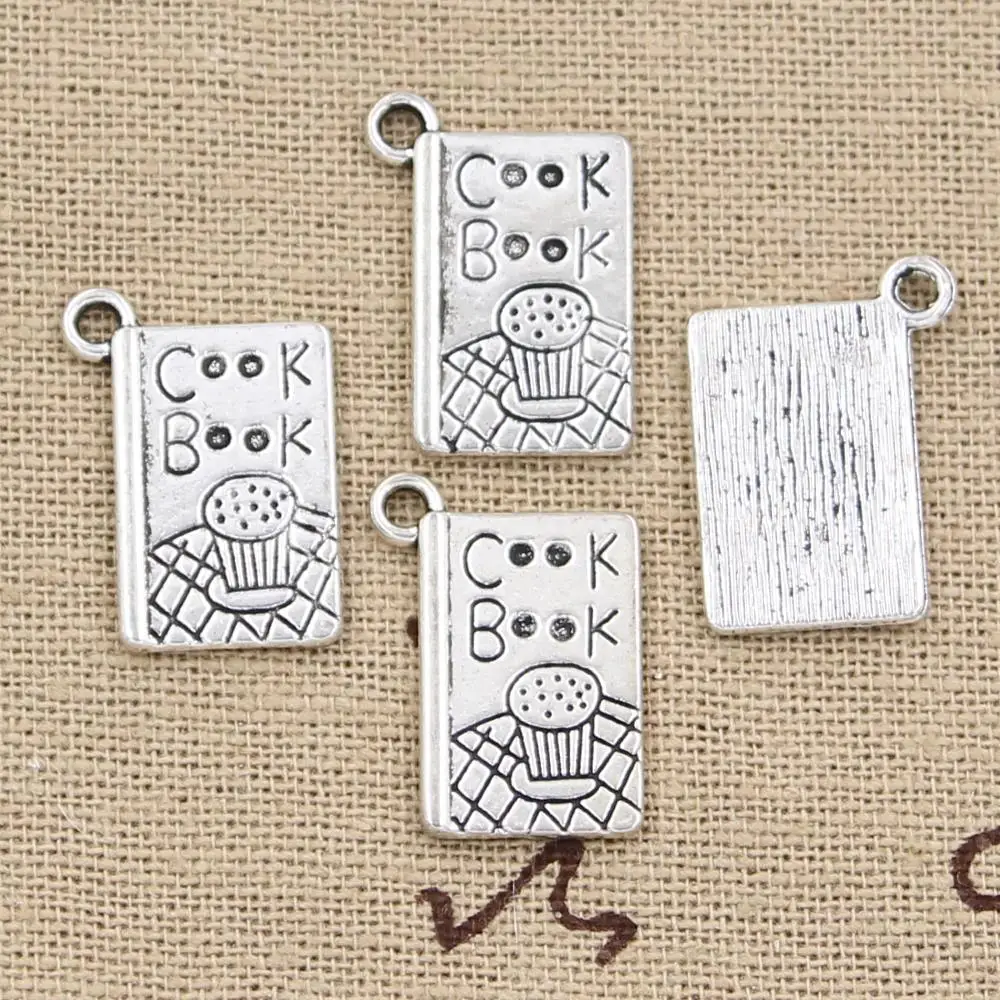 15pcs Charms Cook Book Recipe Kitchen 17x11mm Antique Silver Color Pendants Making DIY Handmade Tibetan Silver Color Jewelry