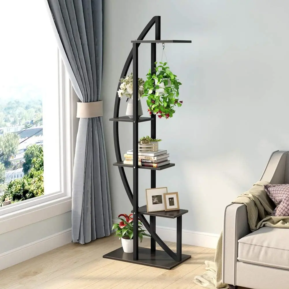 Pacote de suporte de planta de 5 camadas de 2, prateleira de exibição curvada multiuso bonsai flor planta suporte rack para jardim interno ou varanda, h