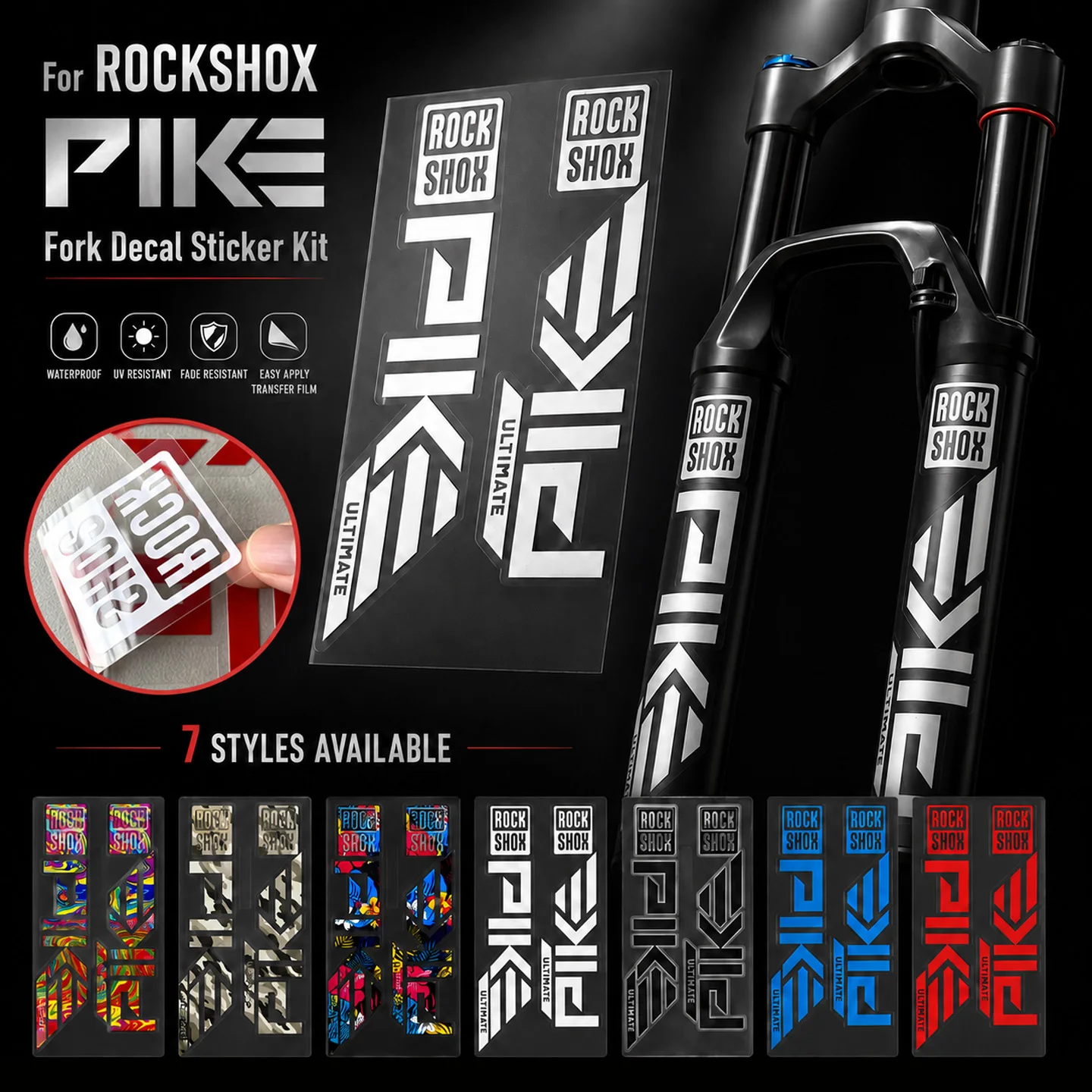 For 2024 RockShox Pike Ultimate UV Transparent Bicycle Bikes Sticker MTB Mountain Bike Front Fork Vinyl Decor Accessories Decal