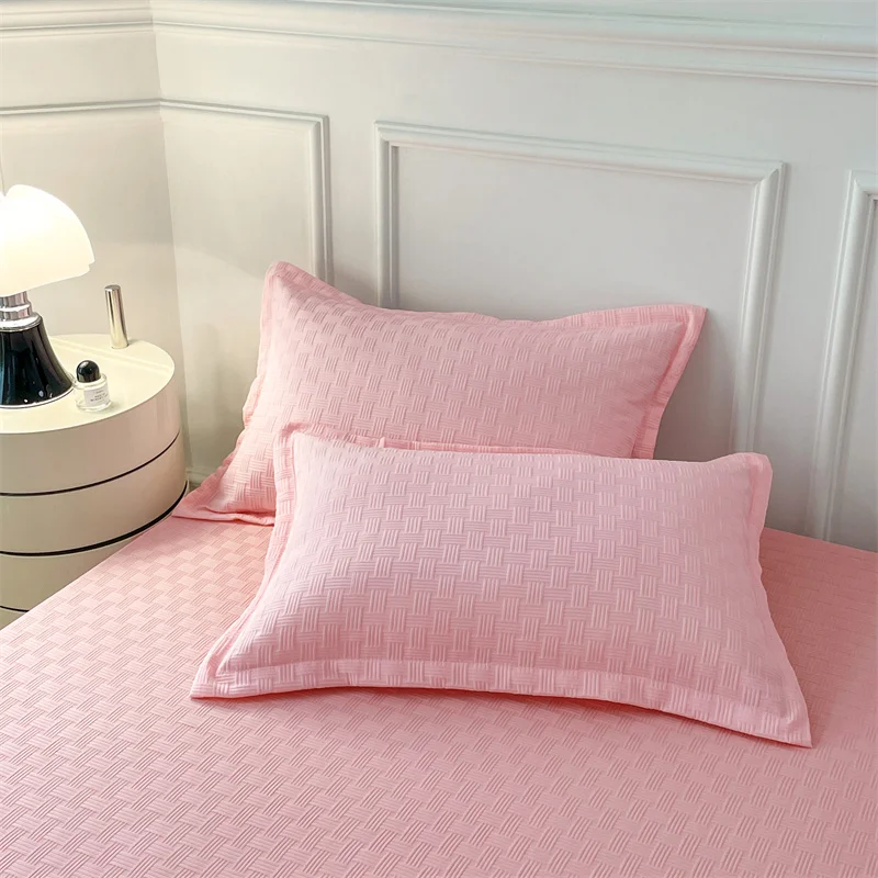 

Pink 2 Pcs Solid Color Plaid Printed Pillowcase Soft Cotton Throw Pillows Covers 48x74CM Cushion Case for Bed Home Decor