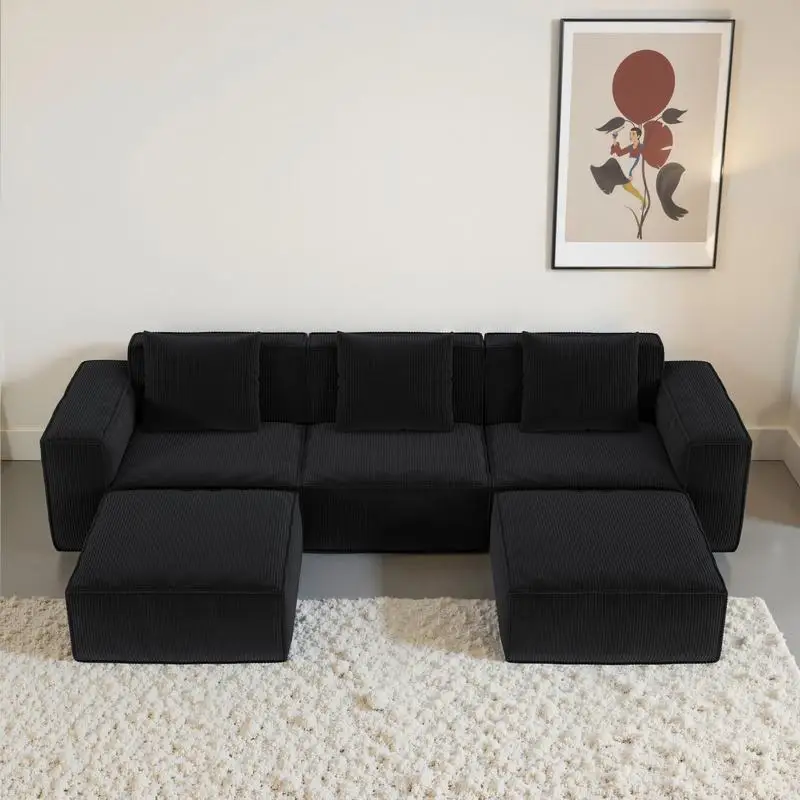 أريكة معيارية مقاس 118 بوصة تتحول إلى سرير أريكة كبير الحجم، تكوين مرن، نسيج مخملي سحابي قصير ناعم، مجموعة من 3 أشخاص مع 2