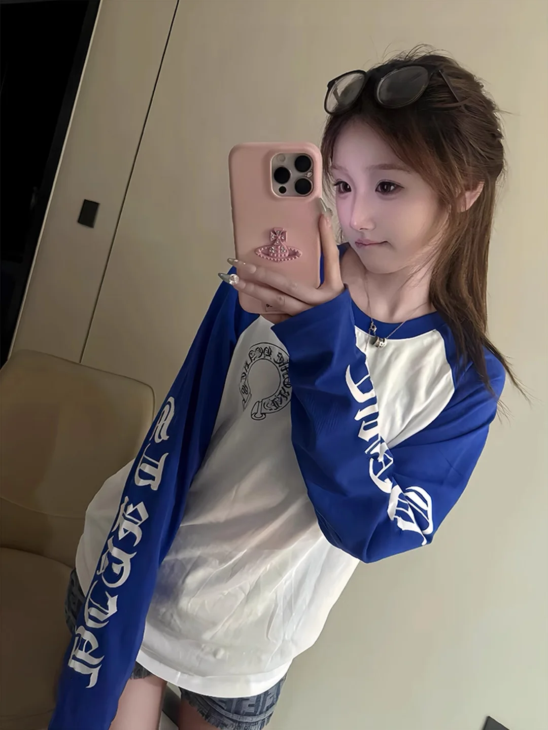 Coreano High Street Faion Marca Lunga Sve oulder Inserto T-irt Donna Capispalla allentato Piccolo ence Base irt Top