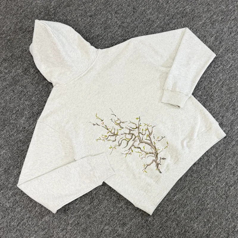 Derschutze Heavyweight Hoodies Autumn Winter High Quality Embroidered Cherry Blossom Men Women Street Trend Casual Sweatshirts