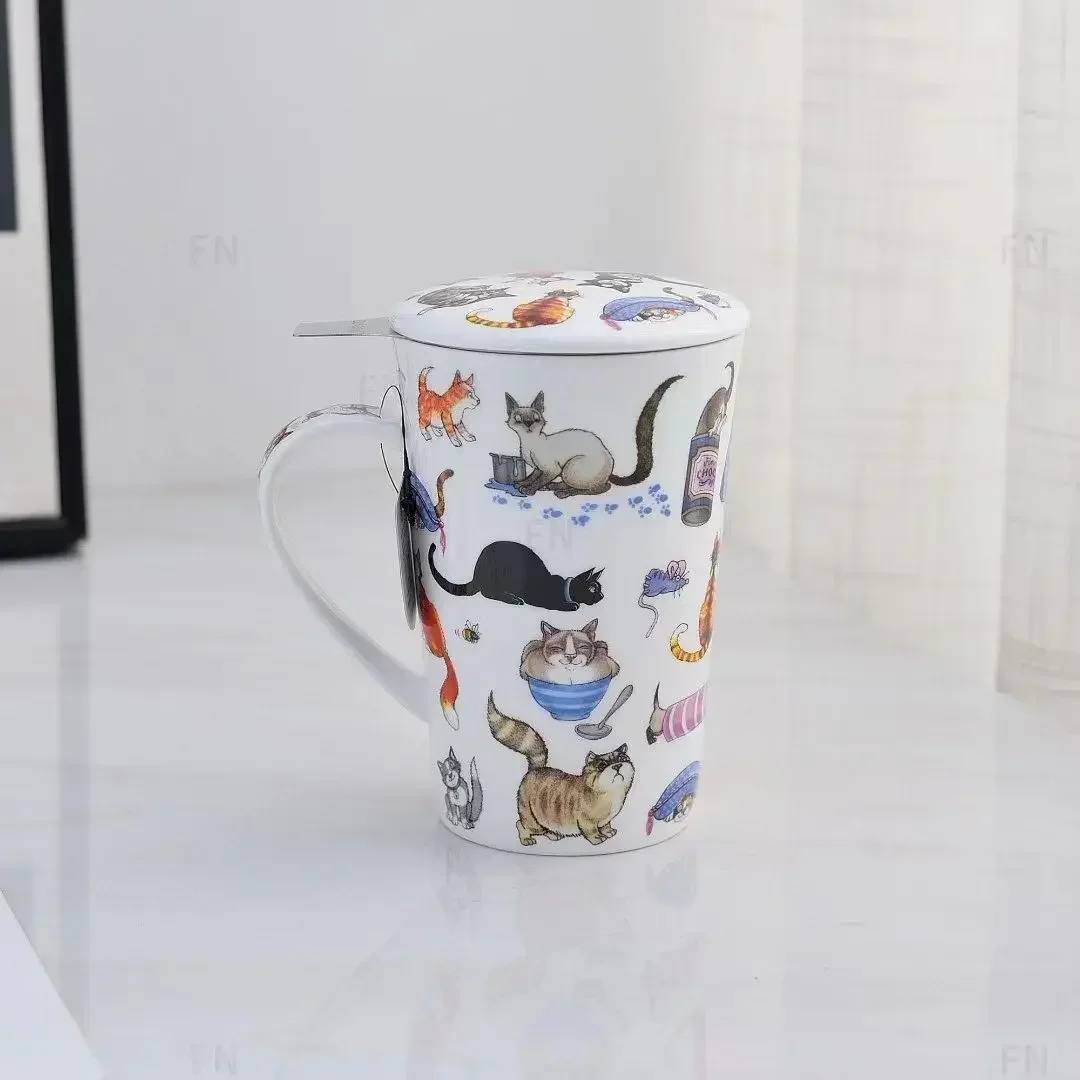 

European High-end Bone China Mug Cat Ceramic Cup with Tea Filter Tea Cup Coffee European Exquisite Water Tableware