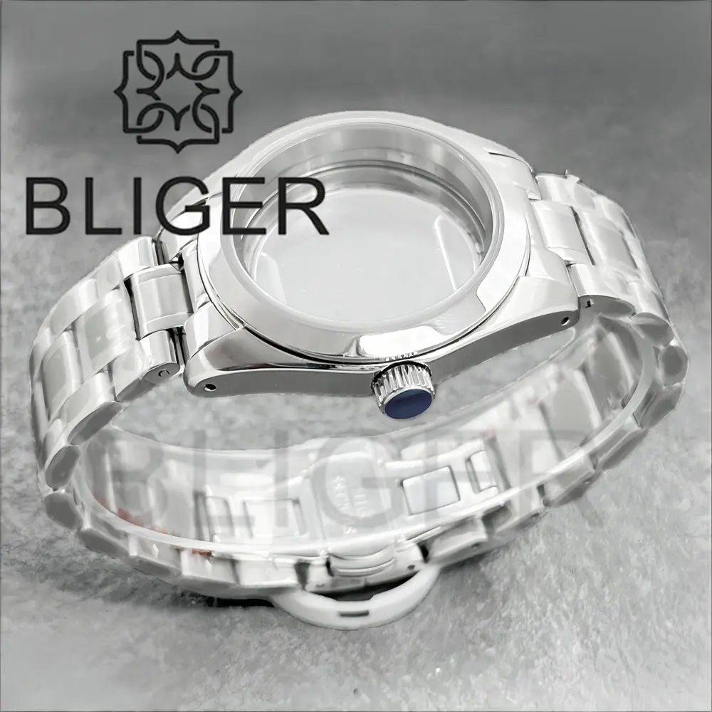 BLIGER Polished 38mm NH34 NH35 NH36 Miyota9015 Watch Case Sapphire Glass ETA2824 PT5000 Miyota8215 DG2813 Stainless Steel Strap