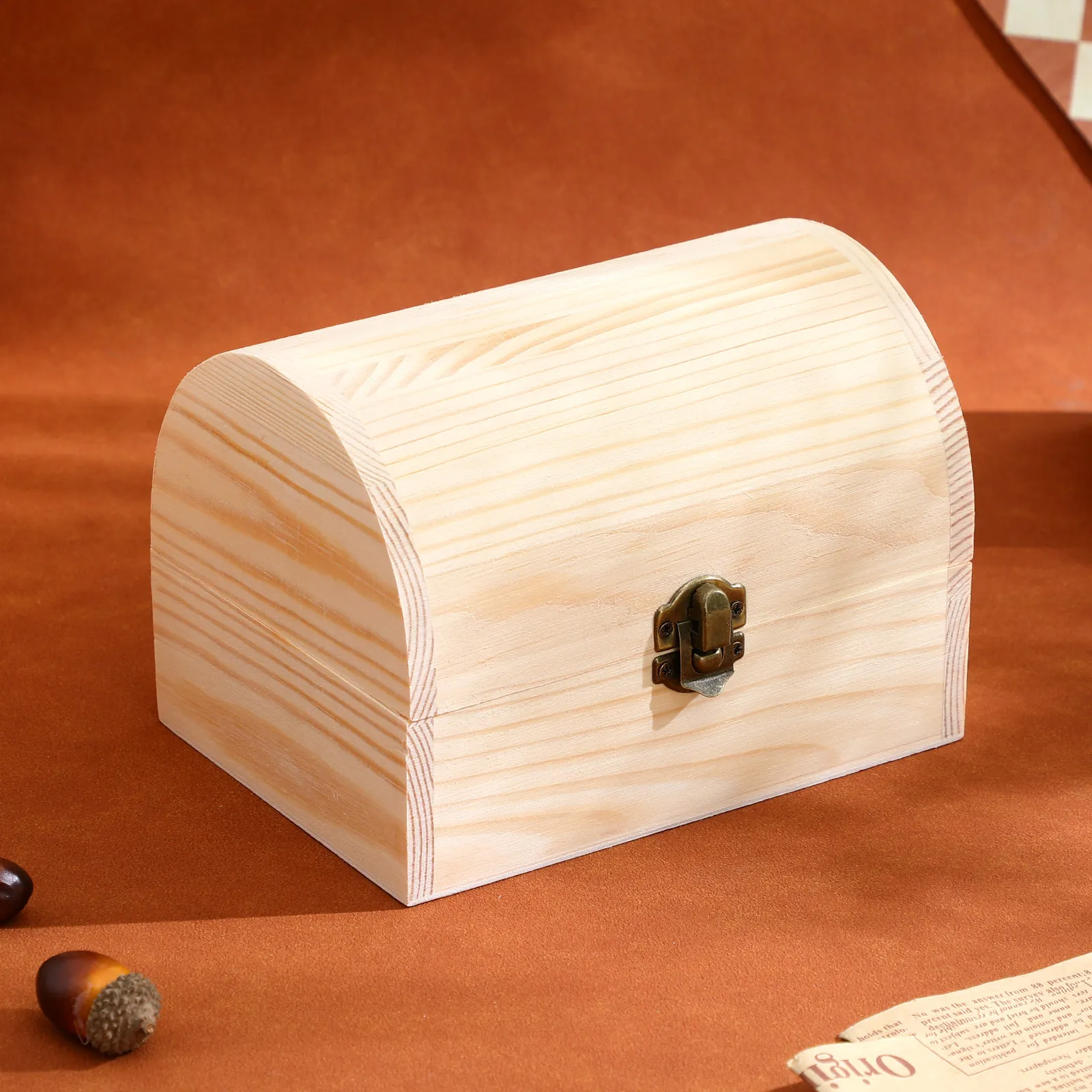 1Pcs Solid Wood Treasure Box with Metal Buckle Moisture Insect Resistant Desktop Organizer Candy Gift Storage Chest Box