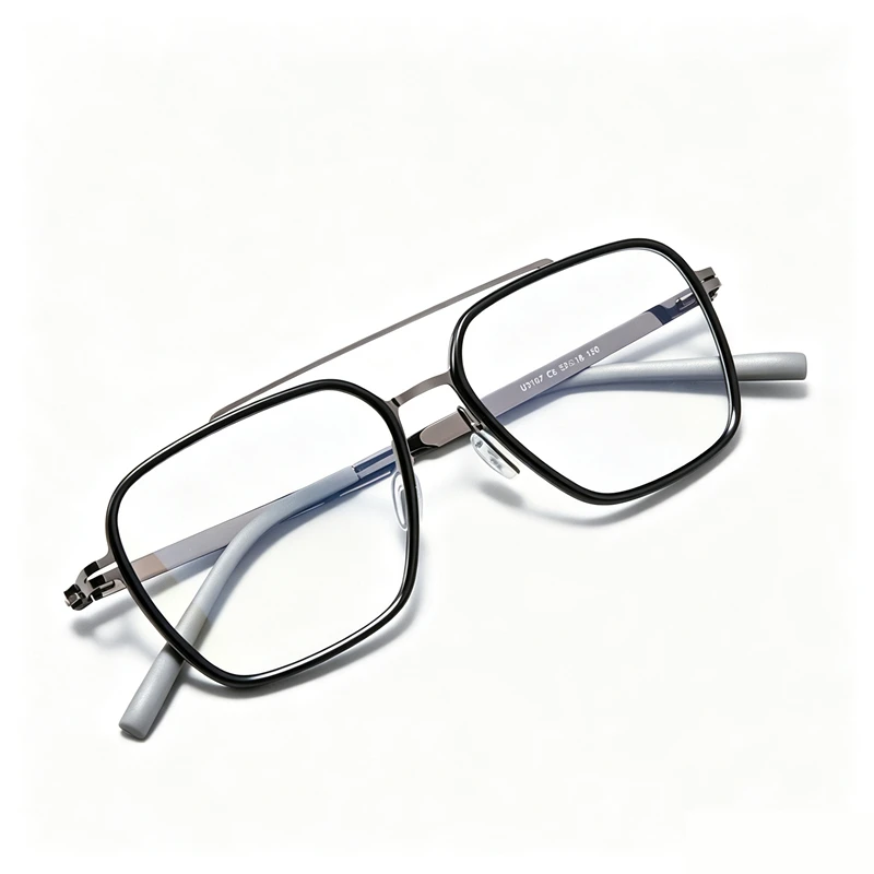 Photochromic progressive glasses with non spherical resin lenses for men's large frame double crossbeam eyeglass frames