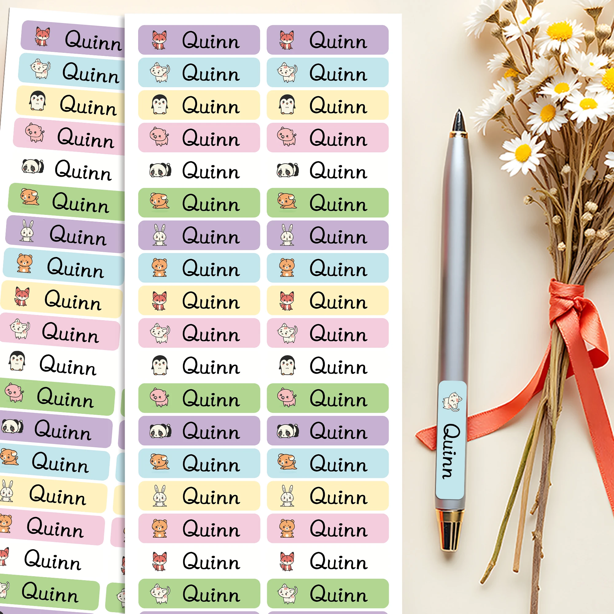Custom Waterproof Name Tags Stickers Animals Kawaii Stationery Stickers Decals Personalized First Name Label For Children School