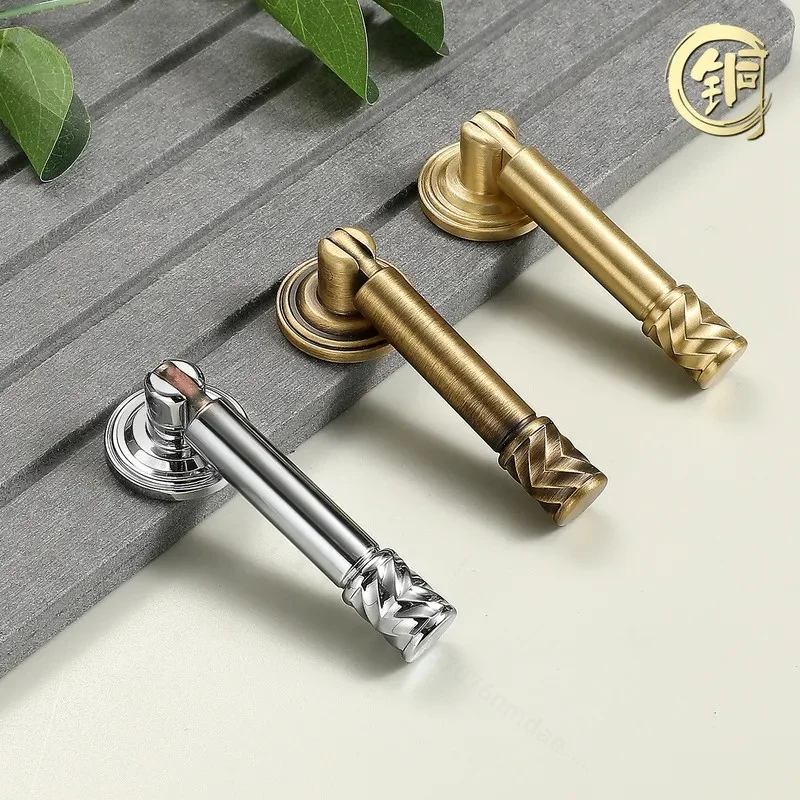 French Light Luxury Brass Handle for Wardrobe Cabinet Door Simple Furniture TV Bathroom Drawer Pull Knob Hardware Accessories