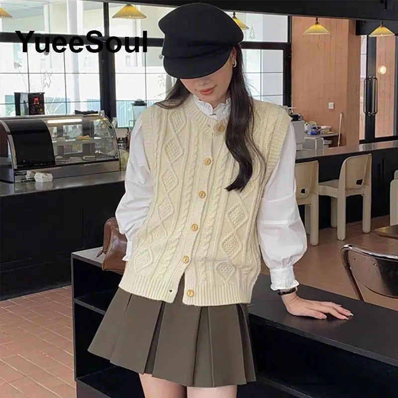 Colete feminino branco sem mangas malha cardigan colete 2025 inverno novo y2k doce high street casual streetwear colete feminino