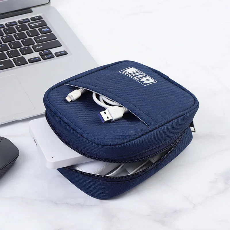 Oxford Travel Cable Bag Shockproof Multi-layer Charger Data Cable USB Bag Organizer Solid Color Electronic Accessory Storage Bag