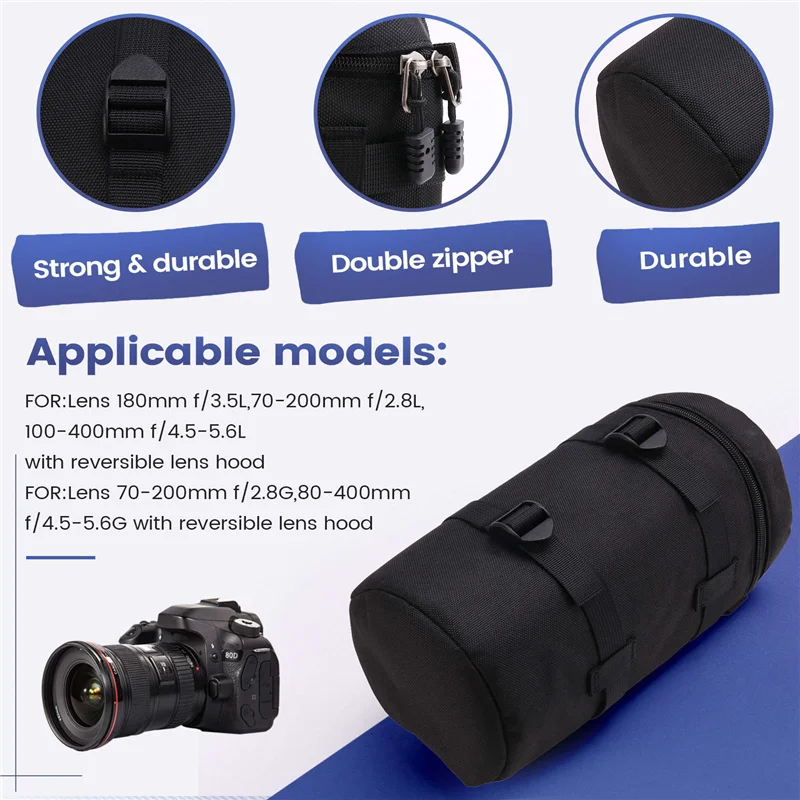 AB43-SLR Camera Lens Bag Camera Lens Protective Case Lens Tube Storage Bag Waterproof Shockproof Lens Bag For Nikon,Canon Black