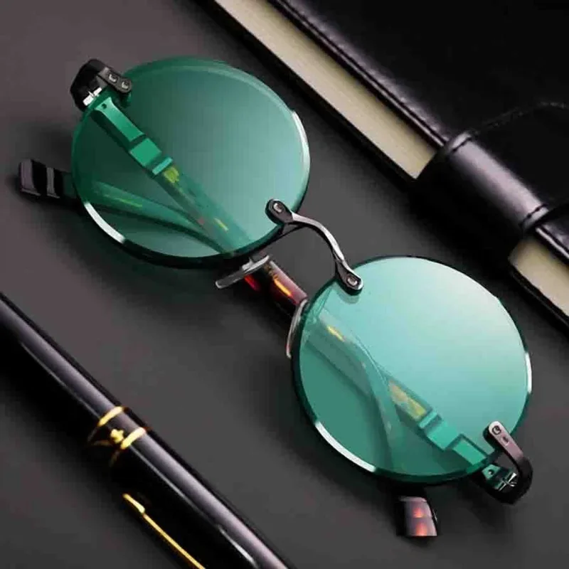Fashion Classic Rimless Sunglasses Women Men Crystal Dark Green Lens Sun Glasses Retro Round Glasses Outdoor Driving Eyeglasses image 2