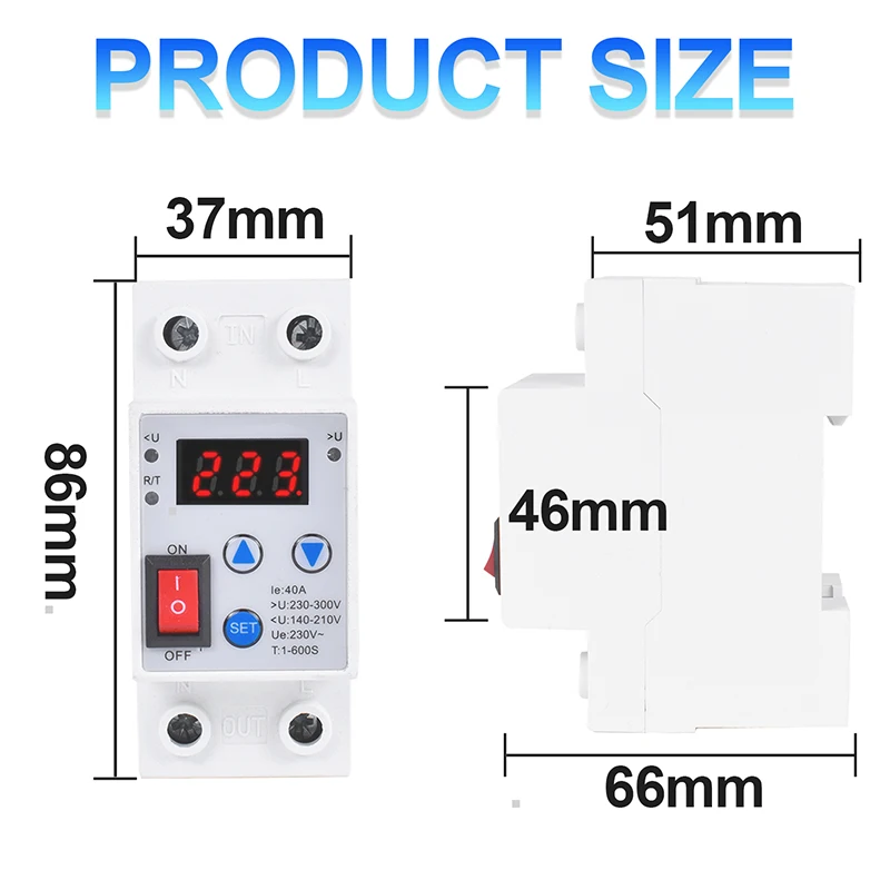 2P 40A 63A   line 100A 230V Din Rail Adjustable Over And Under Voltage Protective Device Over Current Protector Relay