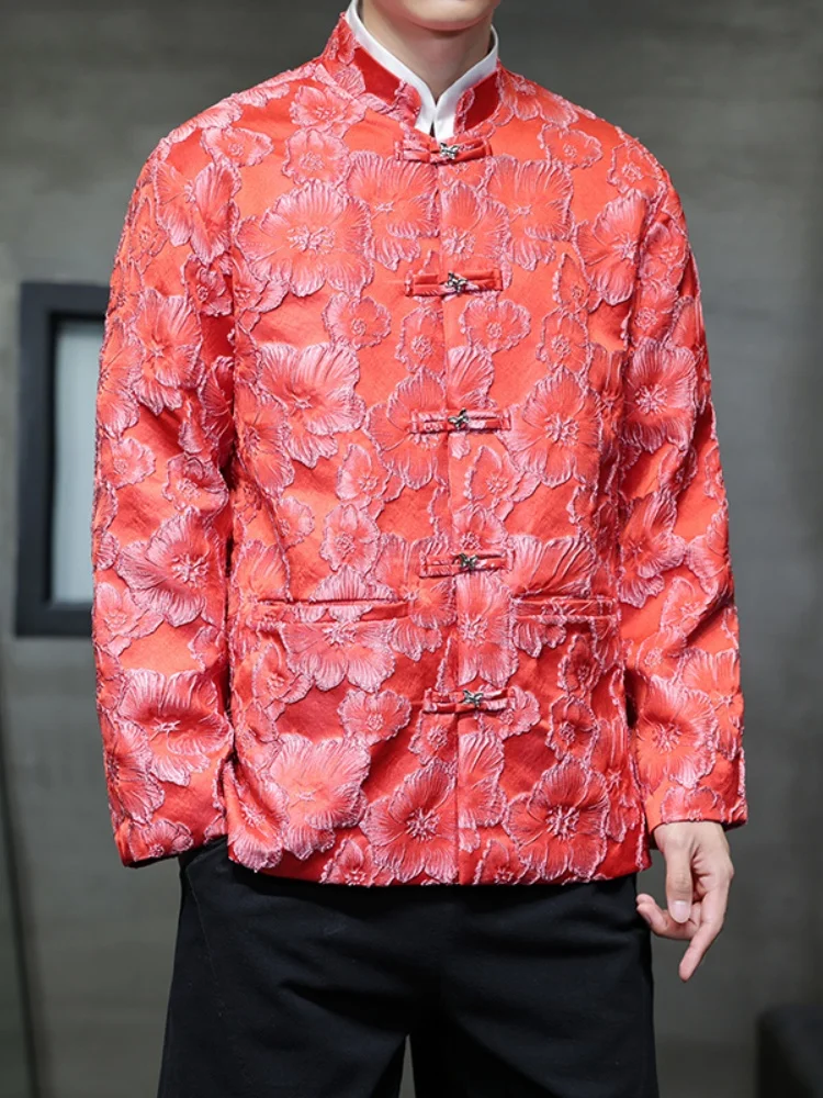 

Новая мужская куртка в китайском стиле: ретро-костюм с вышивкой, пуговицами, воротником-стойкой, в стиле Тан, улучшенный Ханьфу, весенняя коллекция